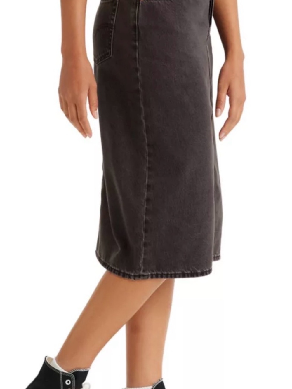 Levi's Washed Black Denim Midi Skirt with Side Slit - Picture 2 of 6
